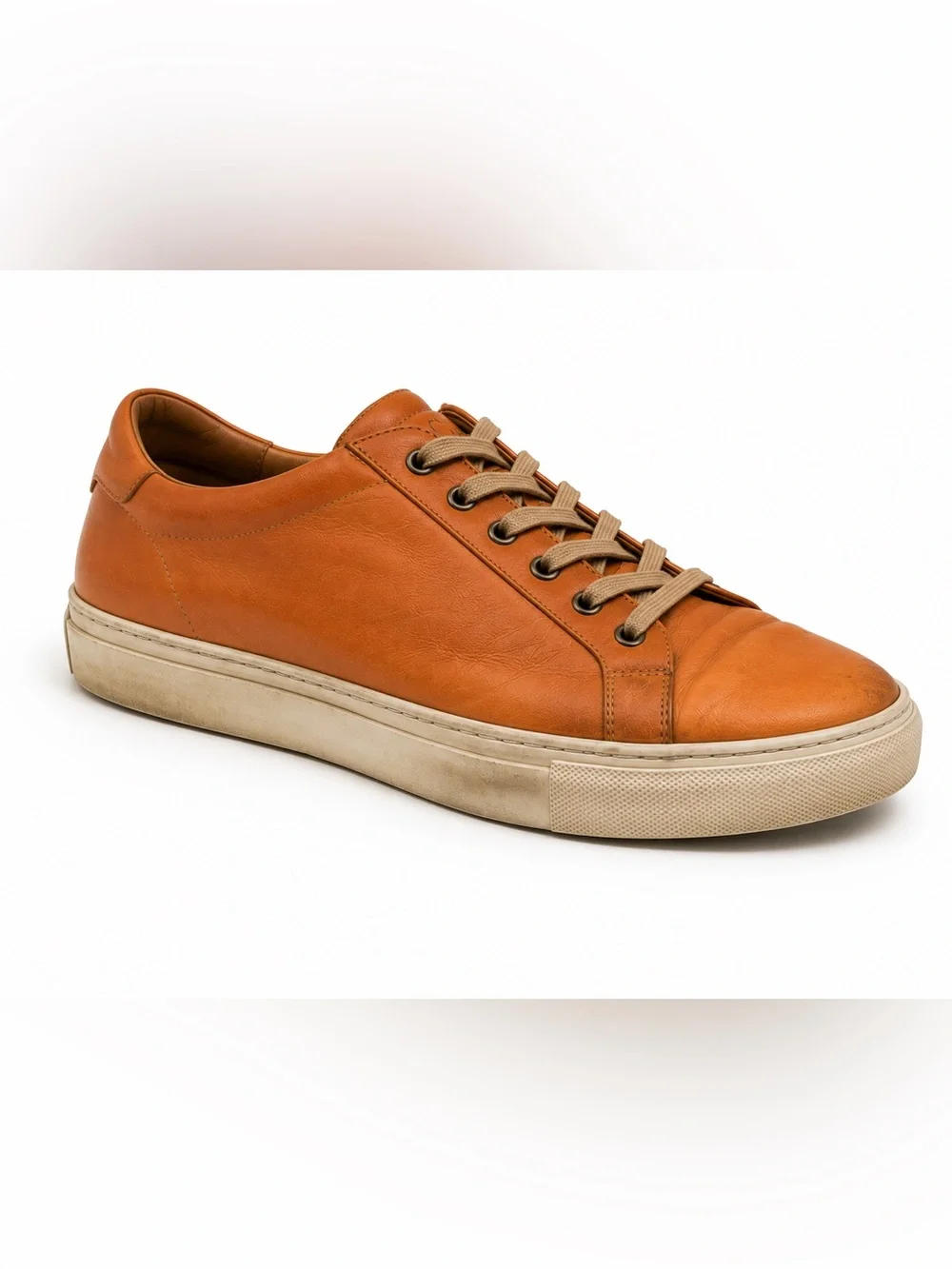 Collegium Mens Leather Low Top Sneakers Cognac Brown EU 41/US8 Luxury Minimalist